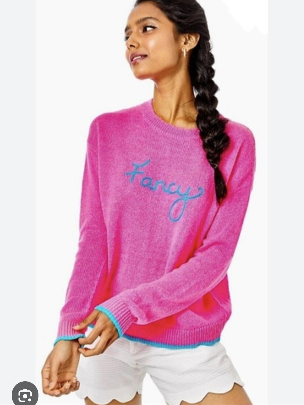 Lilly Pulitzer Pink Crewneck Sweater with Teal Script Sz XS